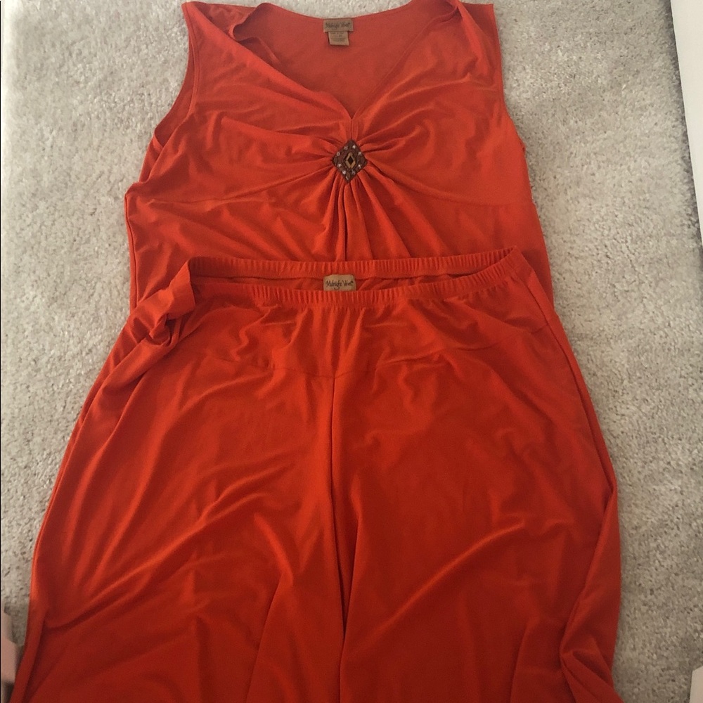Midnight Velvet Bright Orange Sleeveless Top and Pants Set